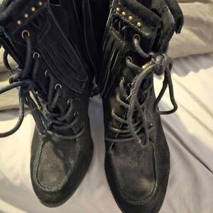 Gianni Bini Black Fringe Combat Boots